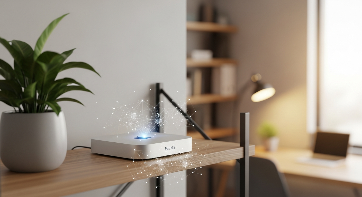 A small device running AI locally in a modern office environment