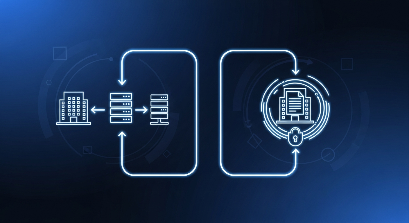 Two data flow paths contrasting external processing with secure in-tenant processing
